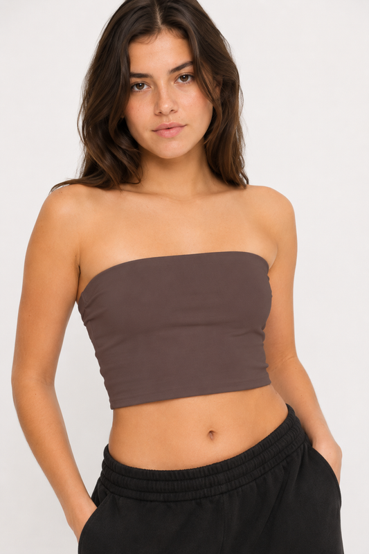 BROWN CROP TUBE TOP